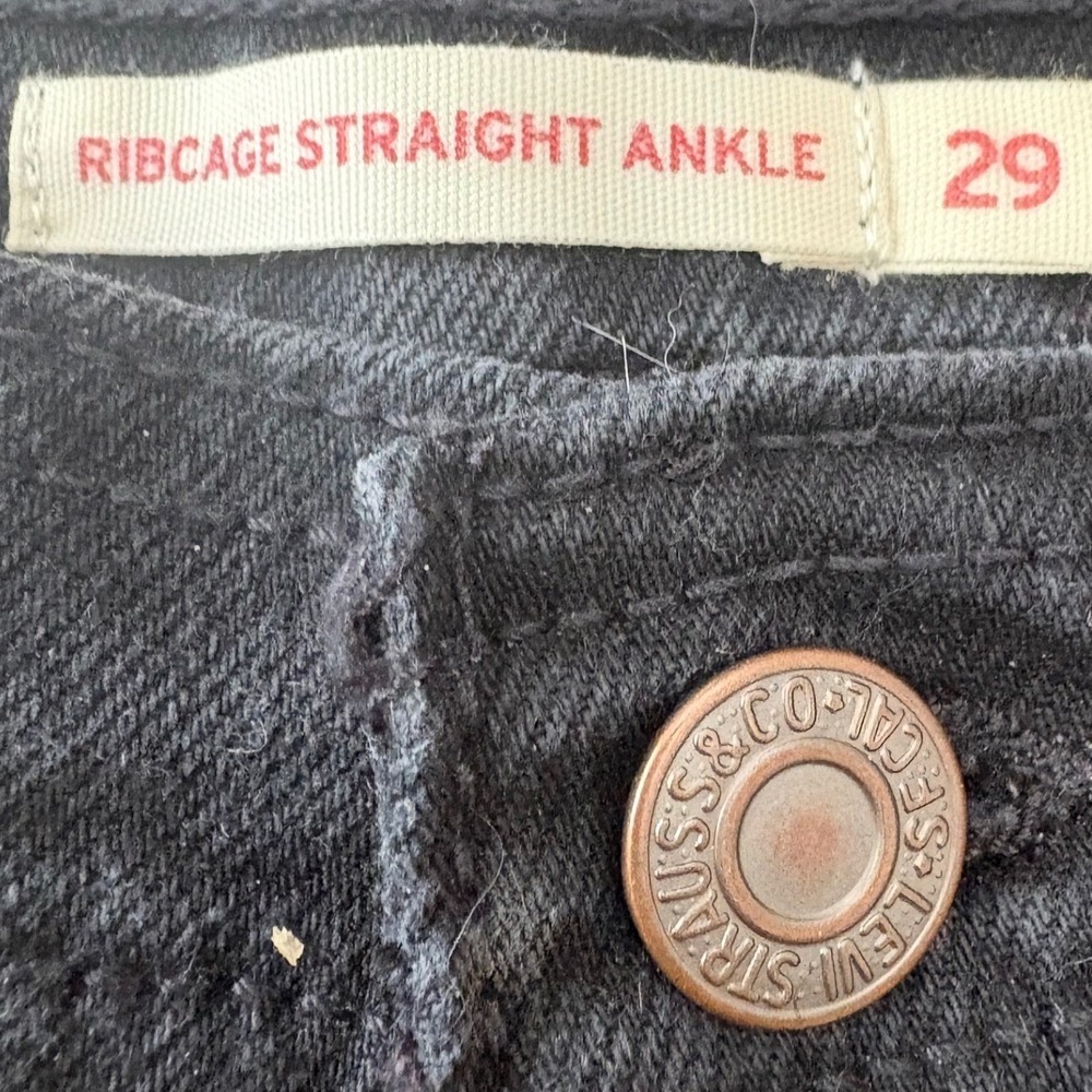 Levis Ribcage Straight Ankle Jeans Womens 29 Black High Rise Cotton Denim Crop - Picture 3 of 6